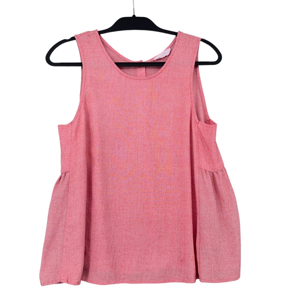 Elodie Womens Coral‎ Pink Textured Rayon Button Back Babydoll Tank Top Large